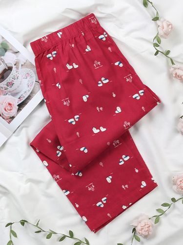 Lamb Pattern Brushed Pure Cotton Pajama Pants [Red] - MAY FLOWER - Modalova