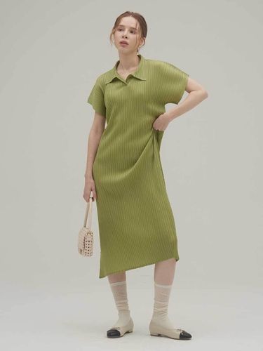 Open Collar Pleated Short Sleeve Dress (SVOP240501) - SIINVII - Modalova