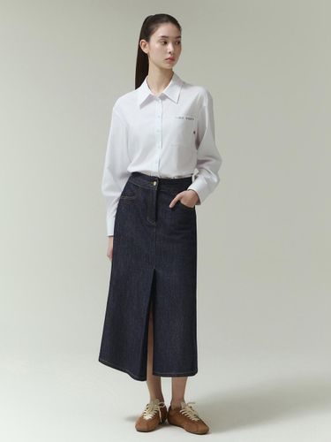 Slit Midi Denim Skirt [NAVY] (ITP2YDS730) - itMICHAA - Modalova