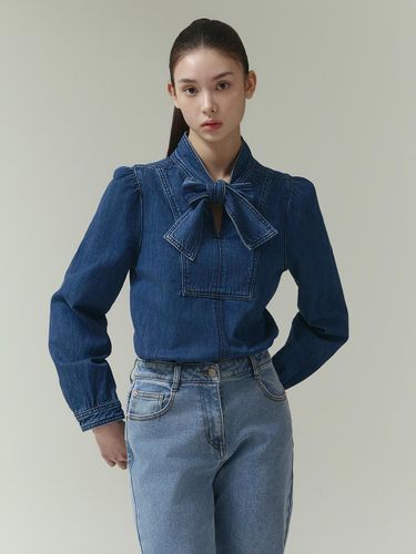 Denim Tie Slim Fit Blouse (ITP2YDB100) [BLUE] - IT MICHAA - Modalova