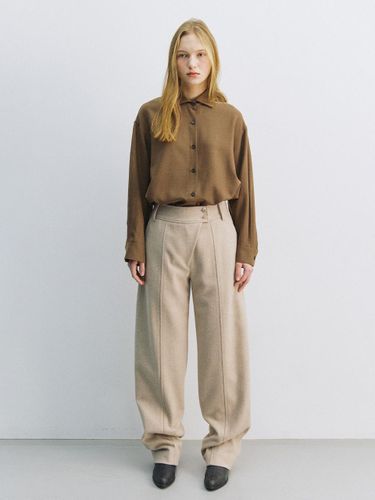 Diagonal Virgin Wool Wide Banding Pants [Light Brown] - YIJU - Modalova