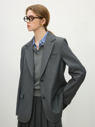 Design Sleeve Line Polyester Viscose Suit Jacket [Gray] - We’Dee - Modalova