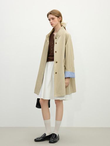 Check Cuffs Raglan Sleeve Cotton-Polyester Jacket [Beige] - We’Dee - Modalova