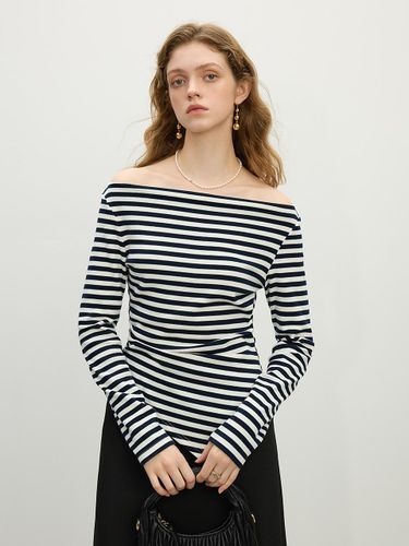 Off Shoulder Striped Long Sleeve Top [Black] - We’Dee - Modalova