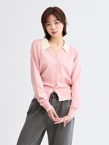 Collar Detail Regular Fit Button Front Cardigan [PINK] - koolkitten - Modalova