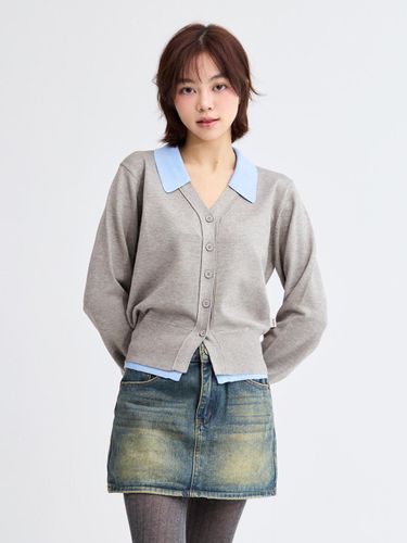 Collar Detail Regular Fit Button Detail Cardigan [Gray] - koolkitten - Modalova