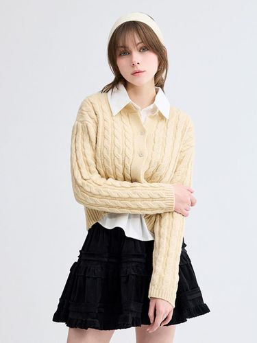 Cotton Layered Twisted Cardigan [Beige] - koolkitten - Modalova