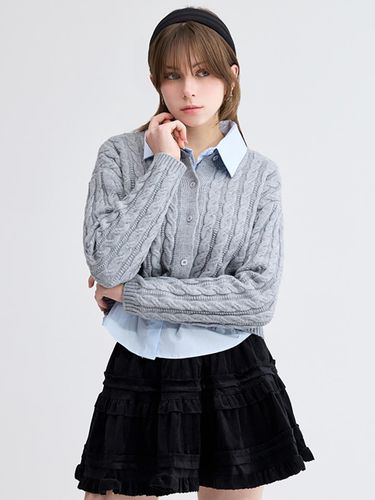 Layered Twisted Cable Knit Cardigan [GRAY] - koolkitten - Modalova