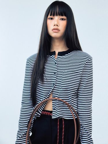 Pinstripe Jersey Cotton Cardigan [Black] - HAE BY HAEKIM - Modalova