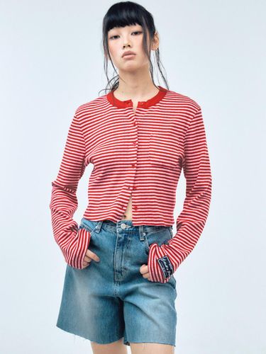 Pinstripe Cotton Jersey Cardigan [RED] - HAE BY HAEKIM - Modalova