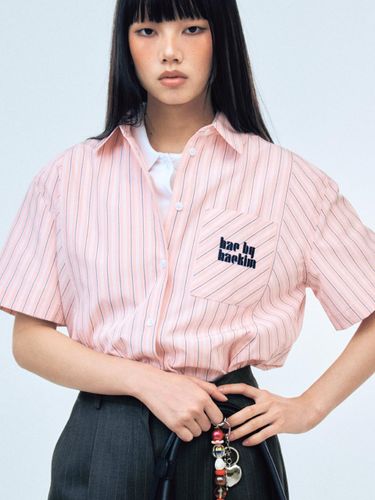 Striped Short Sleeve Cotton-Polyester Shirt [Pink] - HAE BY HAEKIM - Modalova