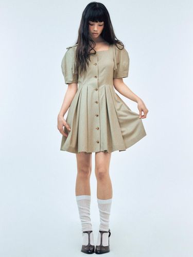 Square Neck Ribbon Checkered Dress [Beige] - HAE BY HAEKIM - Modalova