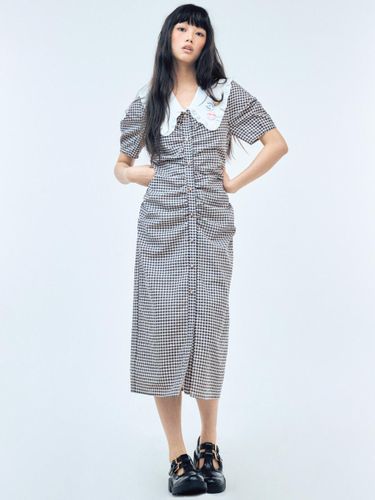 Check Pattern Shirring Floor Length Dress [Black] - HAE BY HAEKIM - Modalova