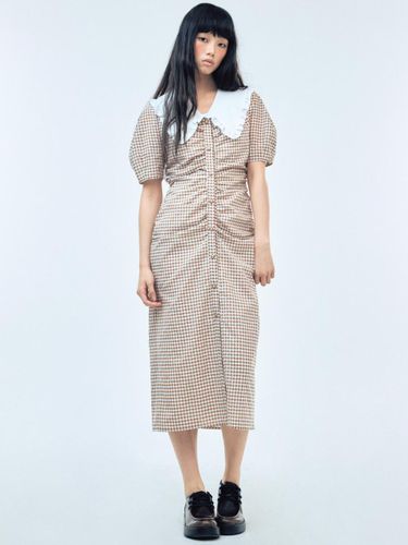 Check Pattern Shirring Floor Length Dress [Beige] - HAE BY HAEKIM - Modalova