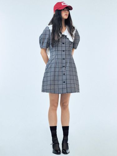 Detachable Collar Check Pattern Mini Dress [Black] - HAE BY HAEKIM - Modalova