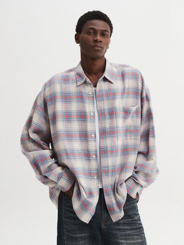 Oversized Flannel Check Cotton Shirt [Beige] - DNSR - Modalova