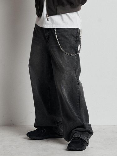 Faded Washed Balloon Denim Pants [Black] - SEARCH410 - Modalova