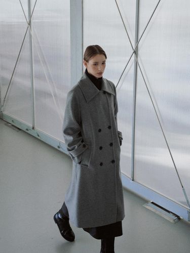 Big Collar Wool Double Coat [Gray] - PIVER - Modalova