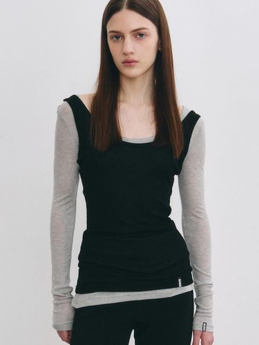 Minimal Label Scoop Long Sleeve Top [Gray] - NICK&NICOLE - Modalova