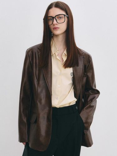 Minimal Vintage Washed Standard Fit Leather Jacket [Brown] - NICK&NICOLE - Modalova