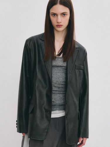 Minimal Vintage Washed Standard Fit Leather Jacket [Black] - NICK&NICOLE - Modalova