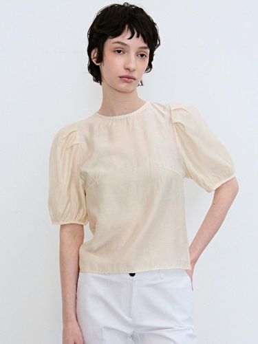 Sheer Satin Half Blouse [Beige] - NICK&NICOLE - Modalova