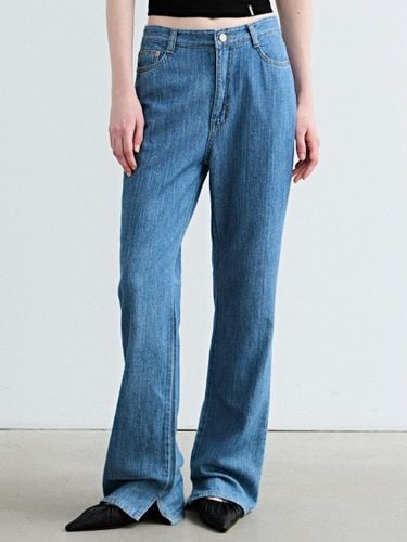 Linen High Waisted Straight Denim Pants [Blue] - NICK&NICOLE - Modalova