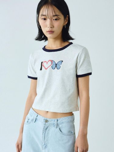 Butterfly Ringer Crop Cotton Top [Melange] - NICK&NICOLE - Modalova