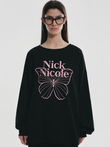 Butterfly Signature Long Sleeve Cotton Top [Black Pink] - NICK&NICOLE - Modalova