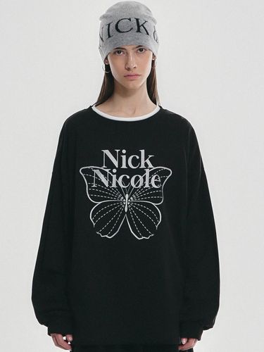 Butterfly Signature Long Sleeve Cotton Top [Black Silver] - NICK&NICOLE - Modalova