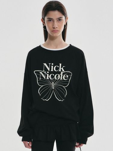 Butterfly Signature Long Sleeve Cotton Top [Black Beige] - NICK&NICOLE - Modalova