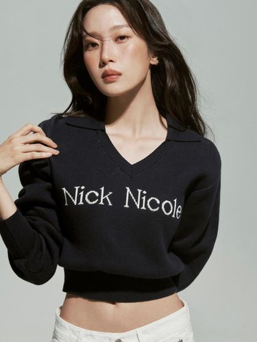 Color Block Collar Cotton Knit [Navy] - NICK&NICOLE - Modalova