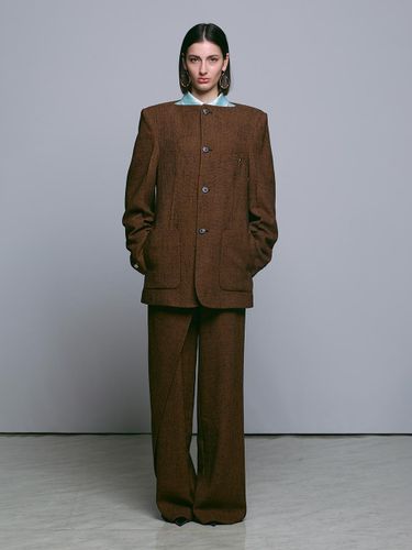 Boatneck Tweed Single Jacket [Brown] - MUNN - Modalova