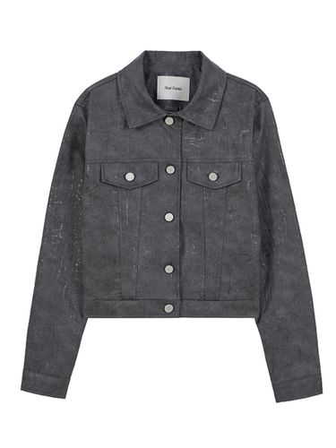 Crack Distressed Leather Jacket [Gray] - Rosefrantz - Modalova