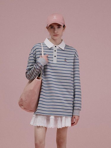 Stripe Oversized Rugby T-shirt [GRAY] - FOLNUA - Modalova