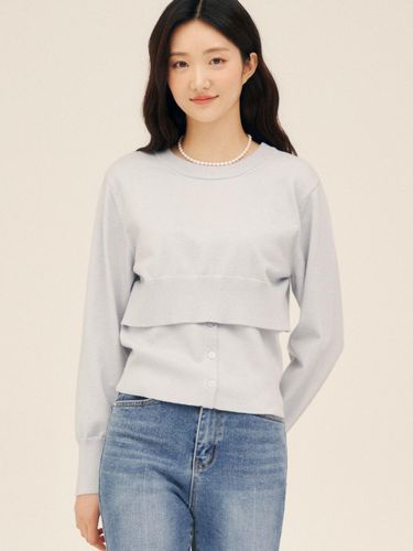 Crop Layered Round Neck Pullover Knit (GP3P1PO321) - JJ JIGOTT - Modalova