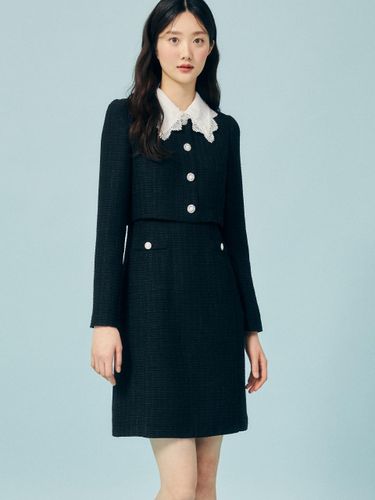 Lace Collar Fitted Mixed Texture Dress (GP3P0OP321) - JJ JIGOTT - Modalova