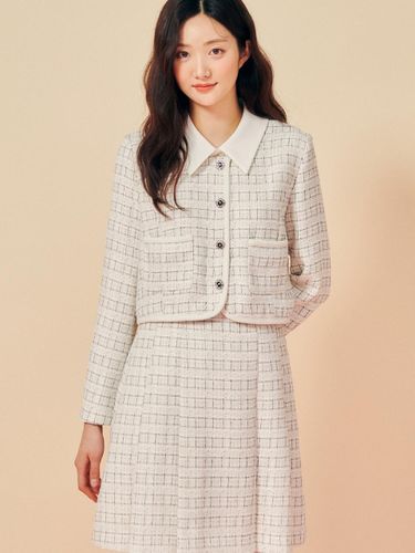 Color-Block Collar Pleated Tweed Dress (GP3P0OP341) - JJ JIGOTT - Modalova