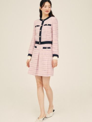 Metal Button Contrast Check Tweed Skirt [Pink] (GP3A0SK101) - JJ JIGOTT - Modalova