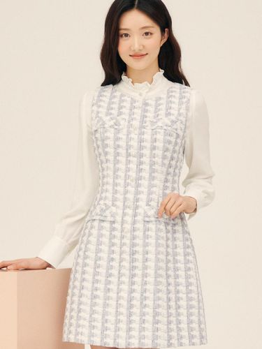 Sleeveless Pearl Check Tweed Dress [Blue] (GP2A0OP271) - JJ JIGOTT - Modalova