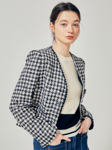 Tweed Houndstooth V-neck Braid Trim jacket (GR2M0JK921) - JJ JIGOTT - Modalova