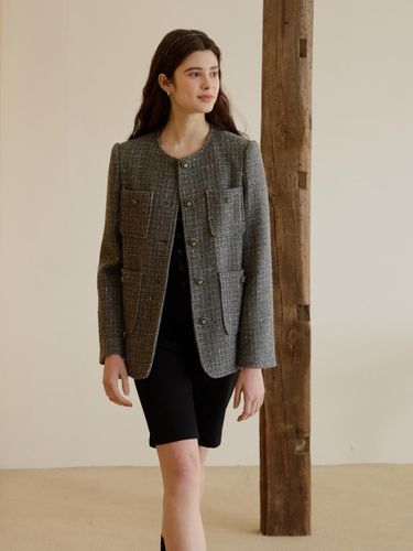 Wool Tweed Round Neck Patch Pocket Jacket (GR2P0JK201) - JJ JIGOTT - Modalova