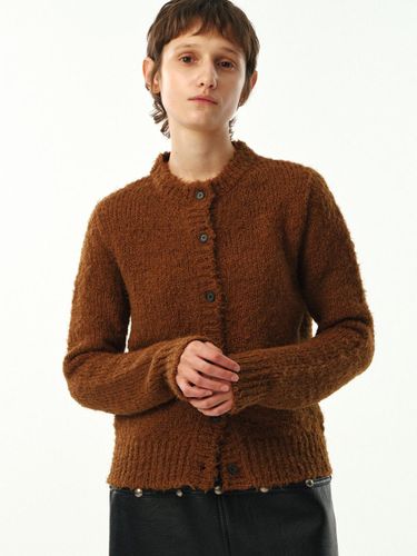 Hairy Round Neck Standard Fit Cardigan [Camel] - MOONSUN - Modalova