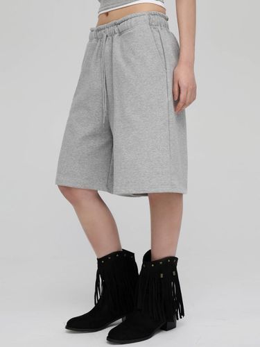 Minimal Wide Cotton Blend Bermuda Shorts [Melange] - chicks - Modalova