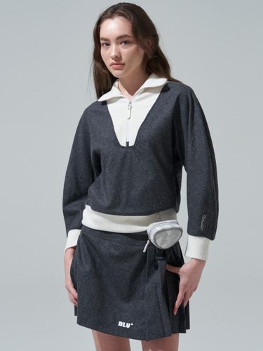 Raglan Sleeve Half-Zip Wool T-shirt [M/Grey] - BLUDOT - Modalova