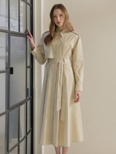 Gun Flap Cotton Pleated Long Shirt dress (IP3P0OP521) - THE IZZAT - Modalova