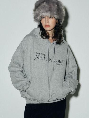 Cotton Polyester Lettering Hooded Sweatshirt [Gray] - NICK&NICOLE - Modalova