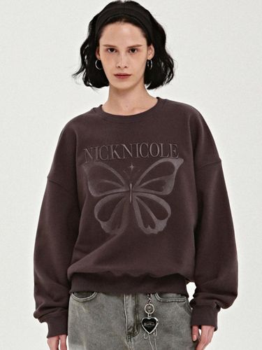 Butterfly Embroidered Premium Cotton Blend Sweatshirt [Charcoal] - NICK&NICOLE - Modalova