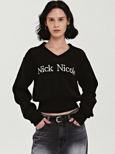 Color Block Collar Cotton Knit [Black] - NICK&NICOLE - Modalova