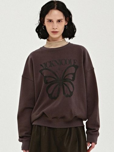 Butterfly Logo Cotton Polyester Sweatshirt [Charcoal Black] - NICK&NICOLE - Modalova